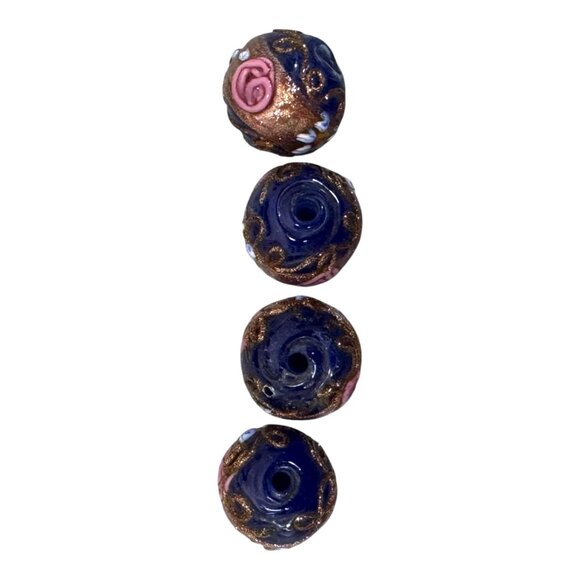 Lampwork Glass Beads Midnight Blue Rose Gold Swirl Artisan Jewelry Lot Of 19 - Picture 4 of 11